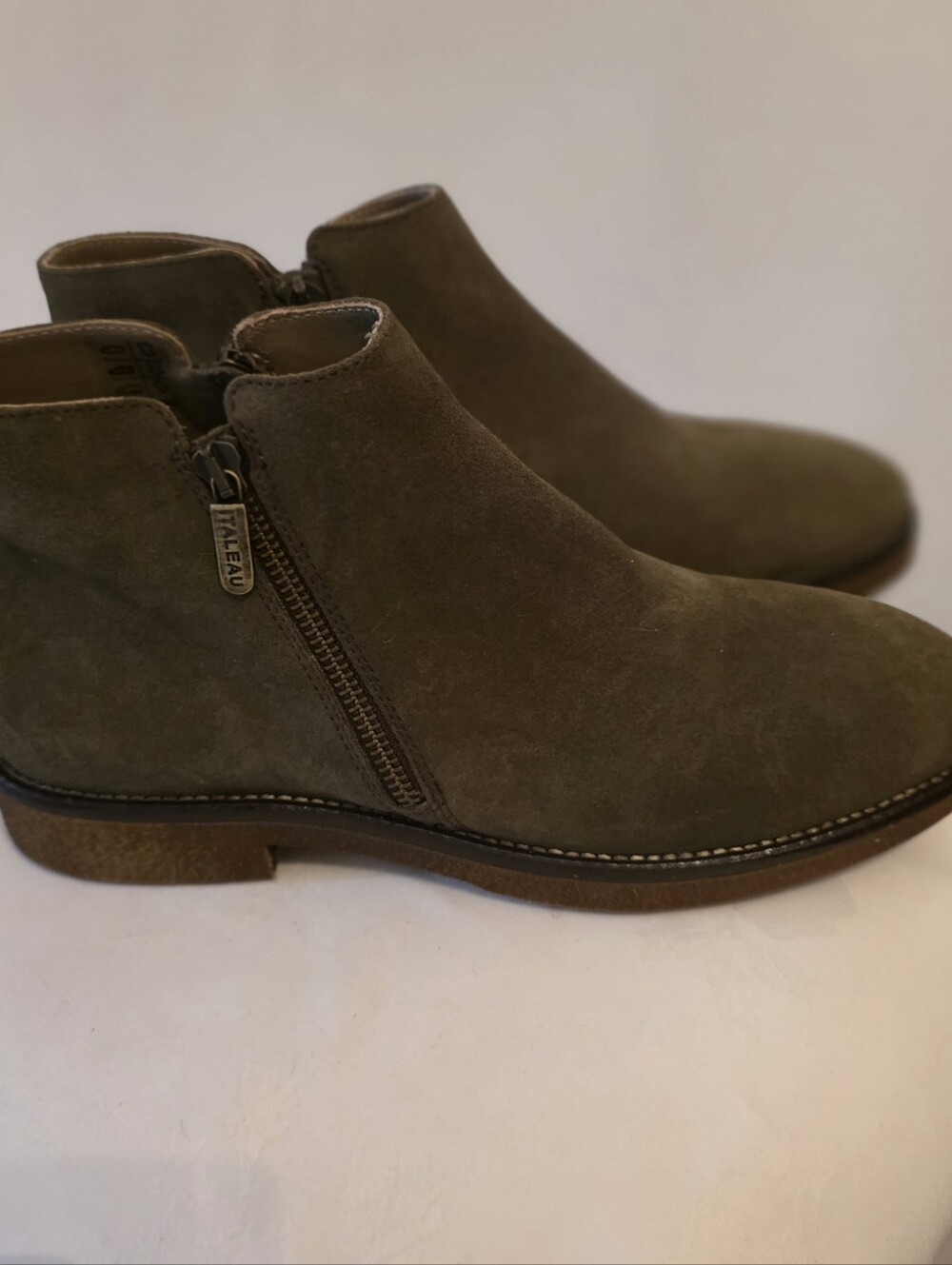 ITALAEU Olive Suede Ankle Boots - Side Zip BRAND NEW.